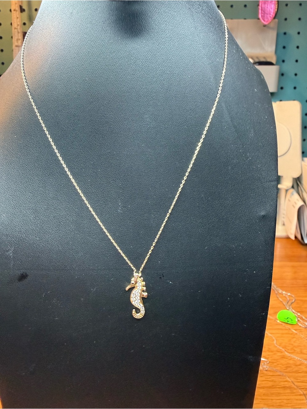 Gold Seahorse Pendant Necklace with Crystal Accents
